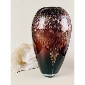 V Nason Murano Black Amethyst Glass Avventurina Vase 11.5" Large Italy Copper
